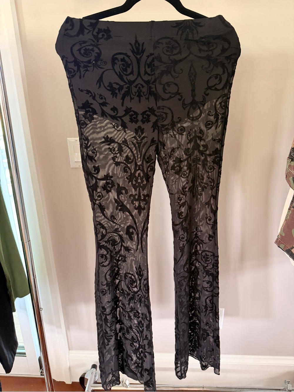 12th Tribe Black Sheer Burnout Wide-Leg Pants